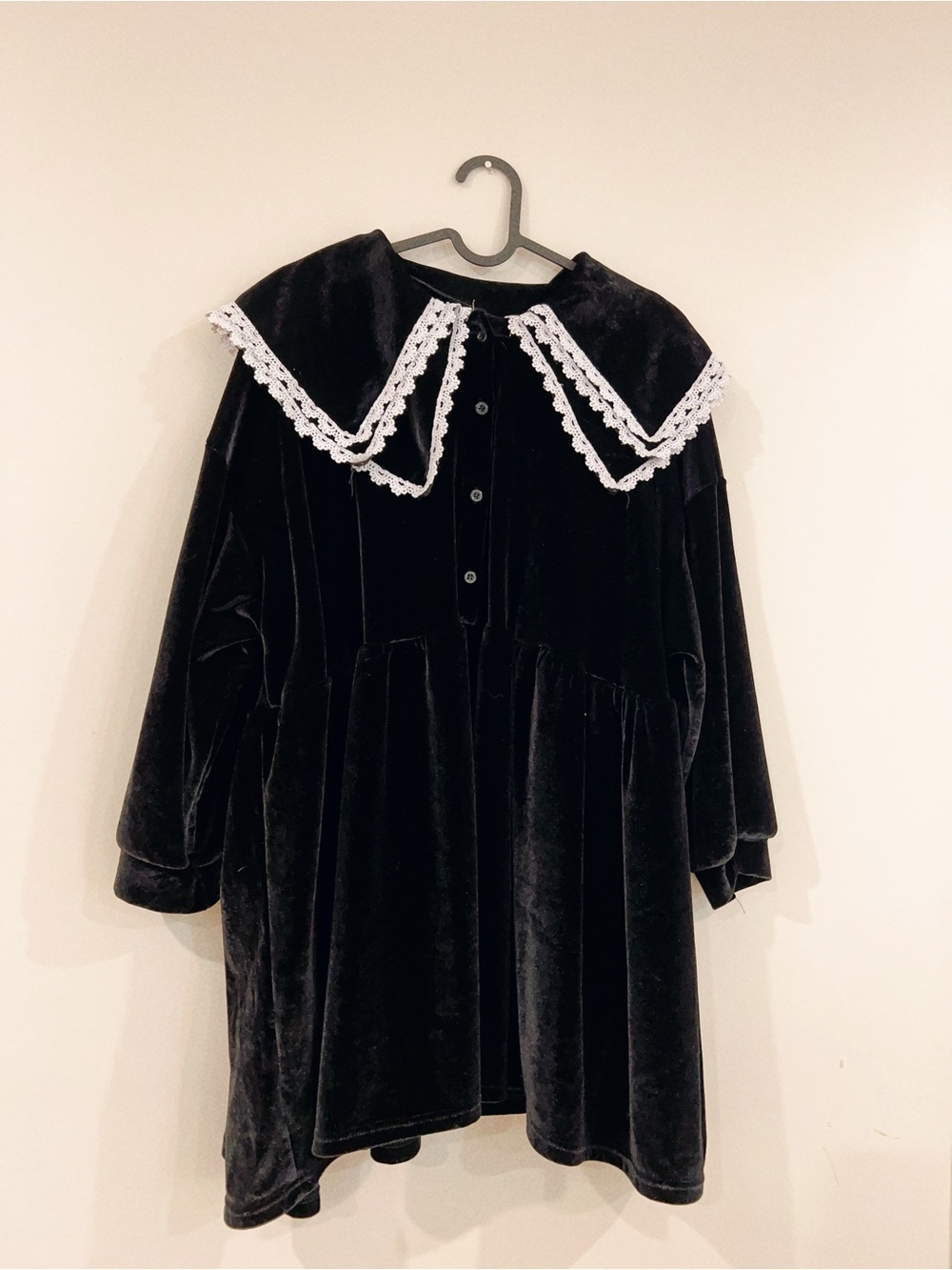 Black Velvet Kids Dress with White Lace Collar